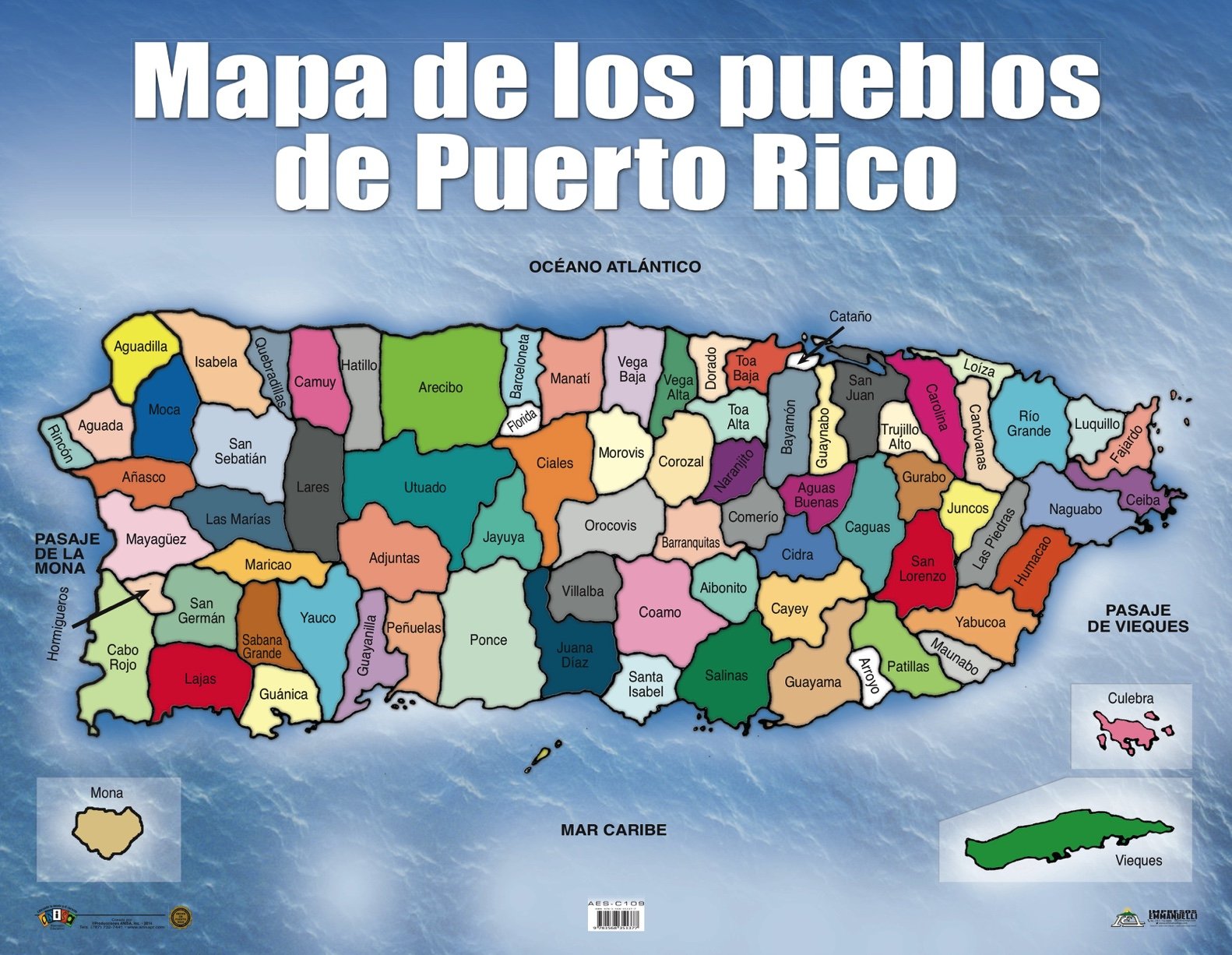 Mappa Porto Rico Mapa De Puerto Rico Con Sus Pueblos 716 Puerto Rico Map Stock Photos,
