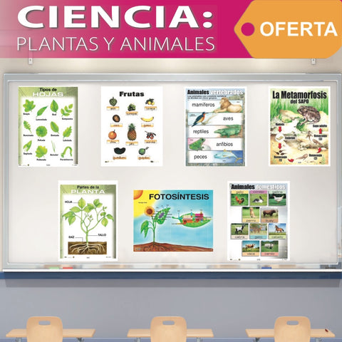 AOE-AC02 OFERTA - Set de 7 carteles de Ciencia: Plantas y anim